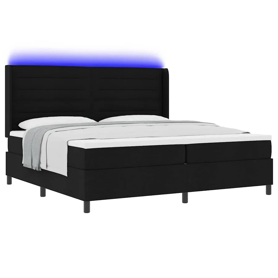 Lit à ressort LED avec matelas Noir 200 x 200 cm tissu - 3