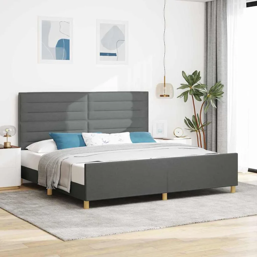 Cadre de lit avec tête de lit Gris foncé 200 x 200 cm tissu