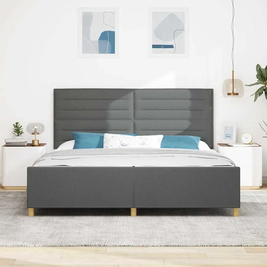 Cadre de lit avec tête de lit Gris foncé 200 x 200 cm tissu - 3
