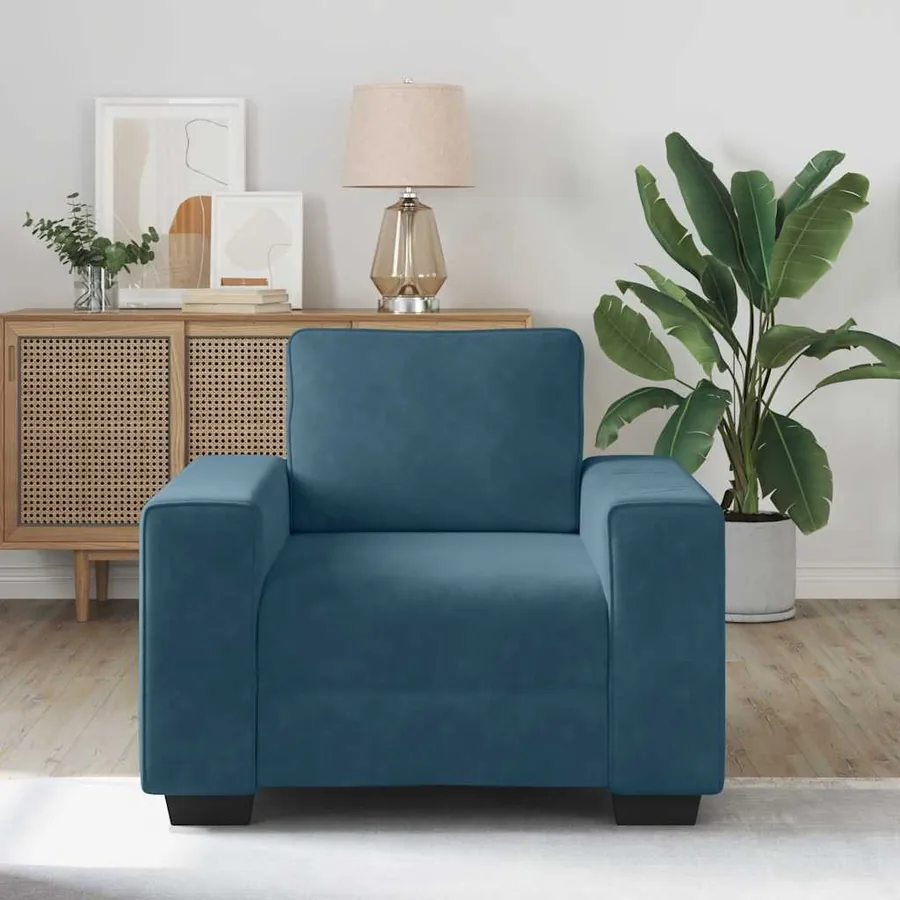 Fauteuil canapé bleu 100x77x82 cm velours - 3