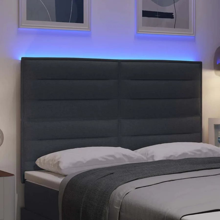 Tête de lit LED avec bandes LED Gris foncé 160 cm tissu - 4