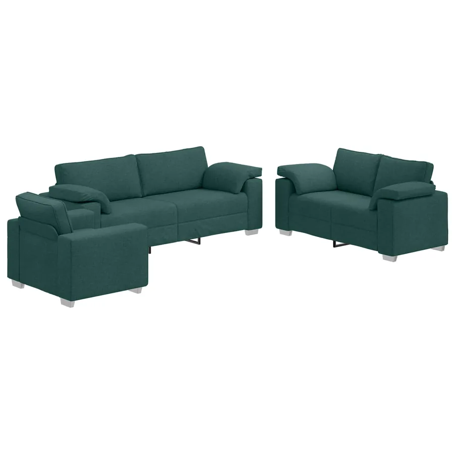Canapé 3 pcs Vert foncé 219 x 80 x 82 cm Tissu en lin mélangé - 2