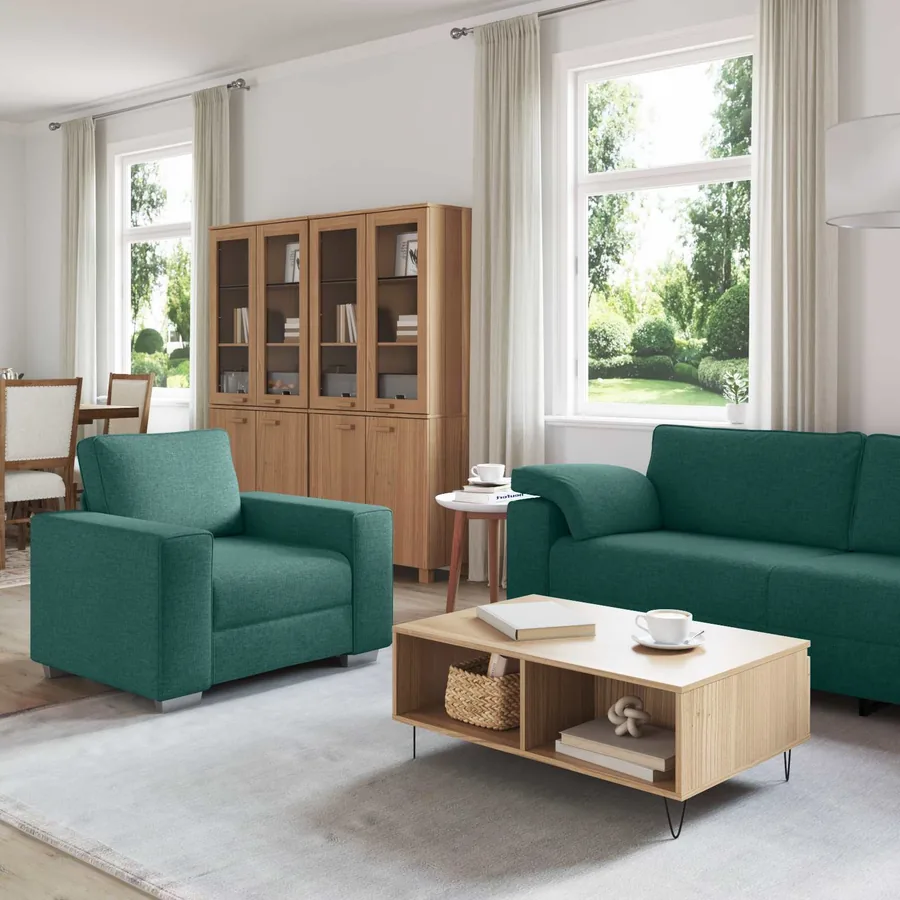 Canapé 3 pcs Vert foncé 219 x 80 x 82 cm Tissu en lin mélangé - 3