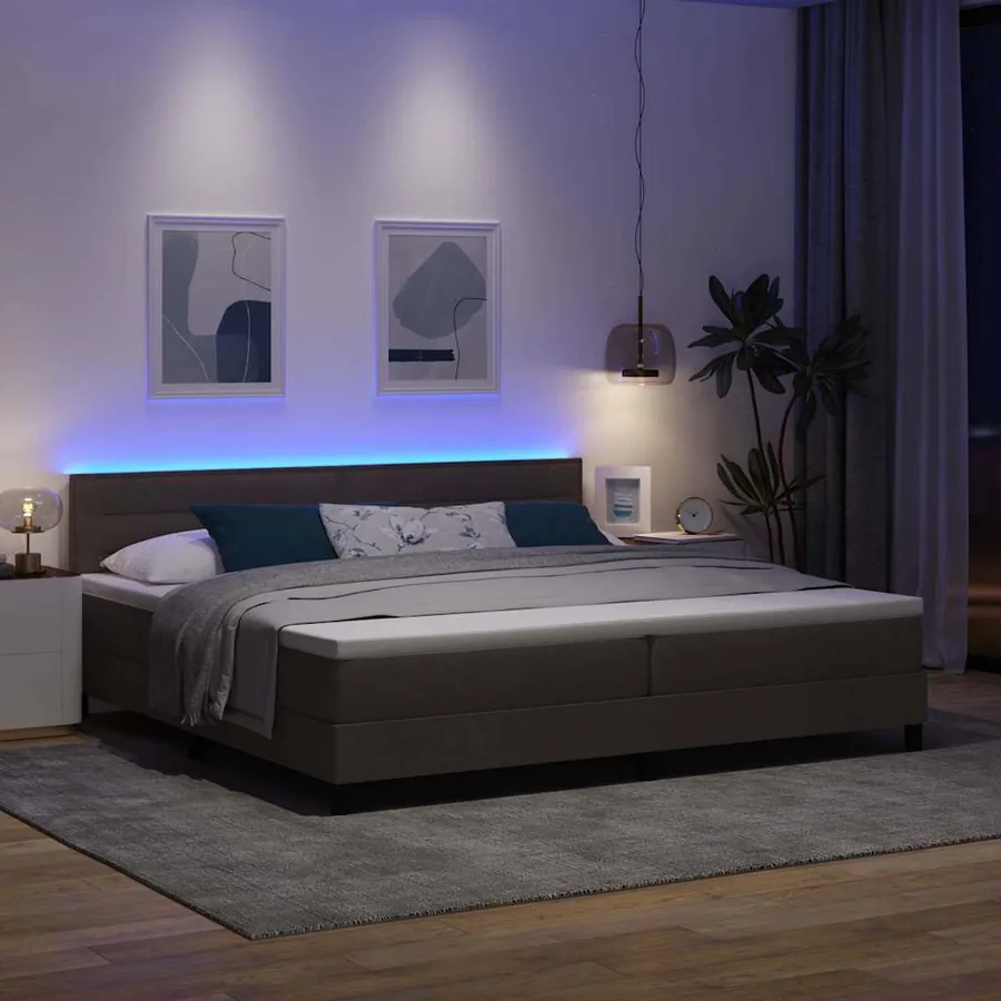Lit à ressorts avec matelas Marron foncé 200 x 200 cm tissu - 5