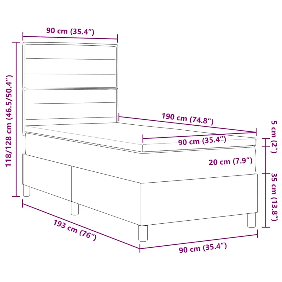 Lit à ressort LED avec matelas Bleu 90 x 190 cm tissu - 14