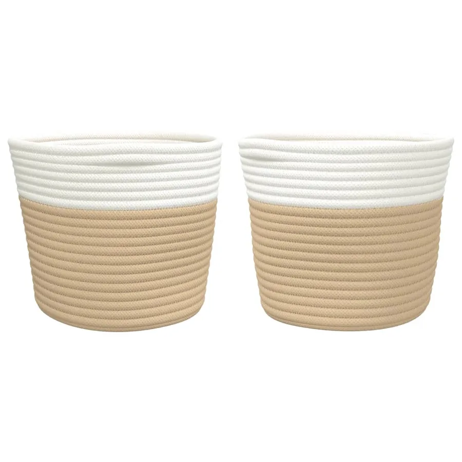 Paniers de rangement 2 pcs beige et blanc Ø24x18 cm coton - 4
