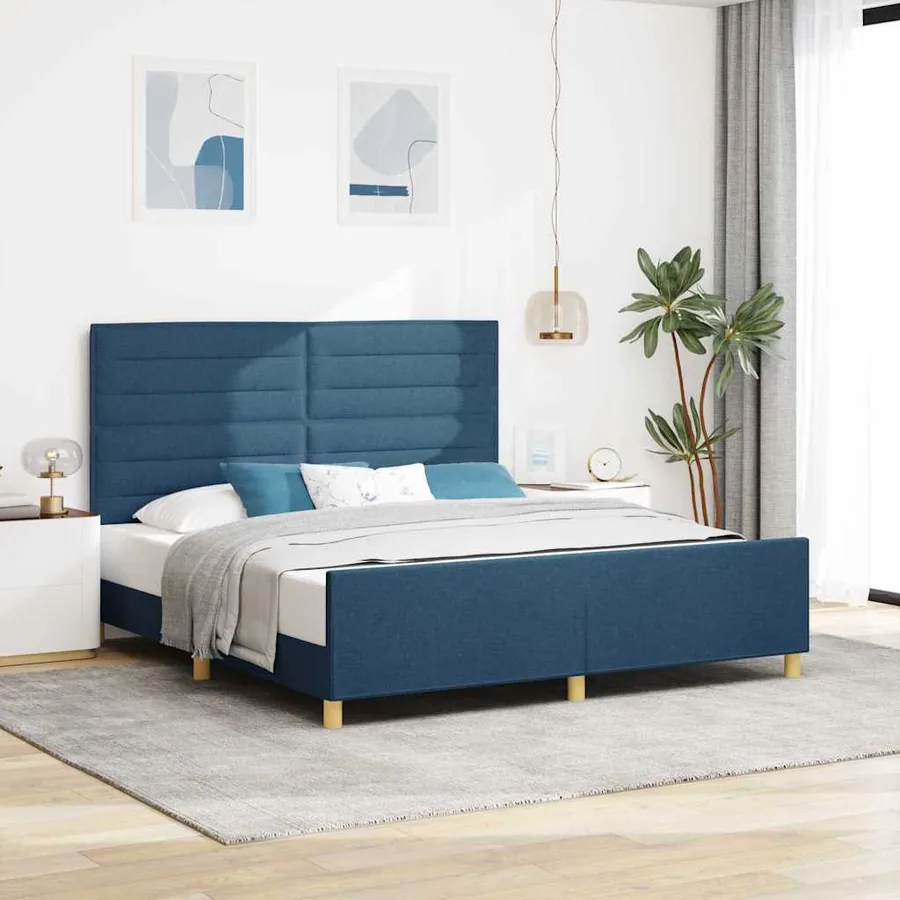 Cadre de lit avec tête de lit Bleu 180 x 200 cm tissu