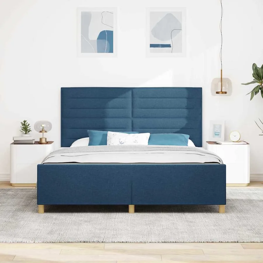 Cadre de lit avec tête de lit Bleu 180 x 200 cm tissu - 3