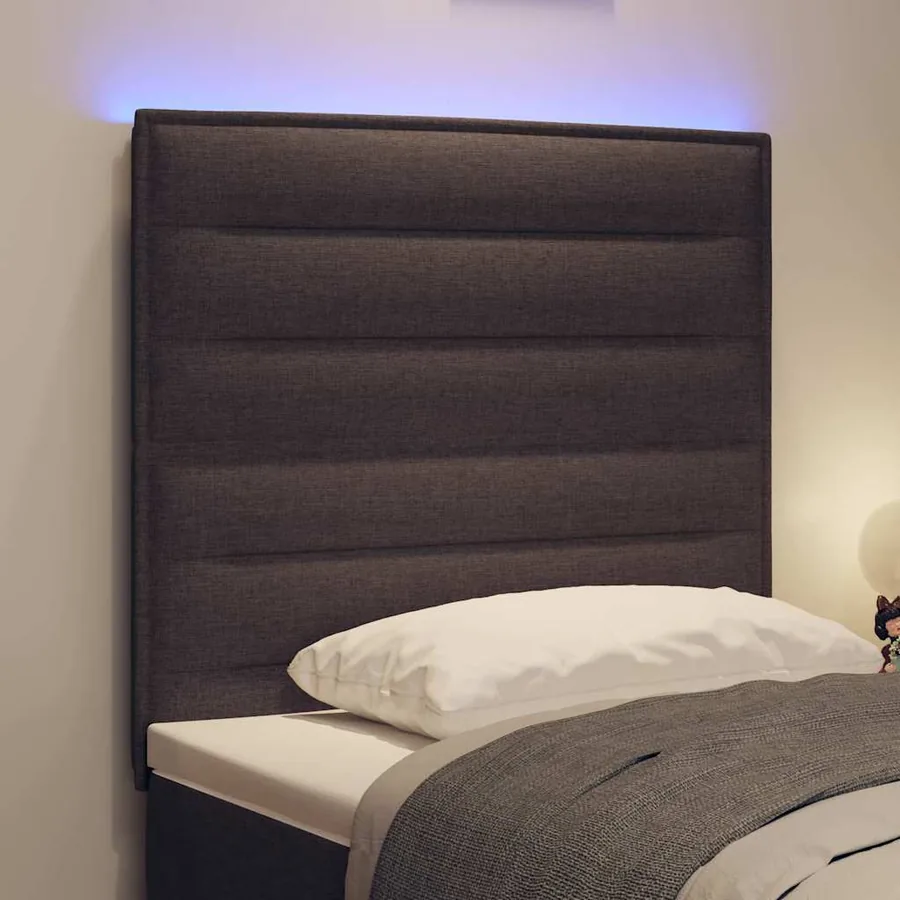 Tête de lit LED avec bandes LED Marron foncé 100 cm tissu - 4