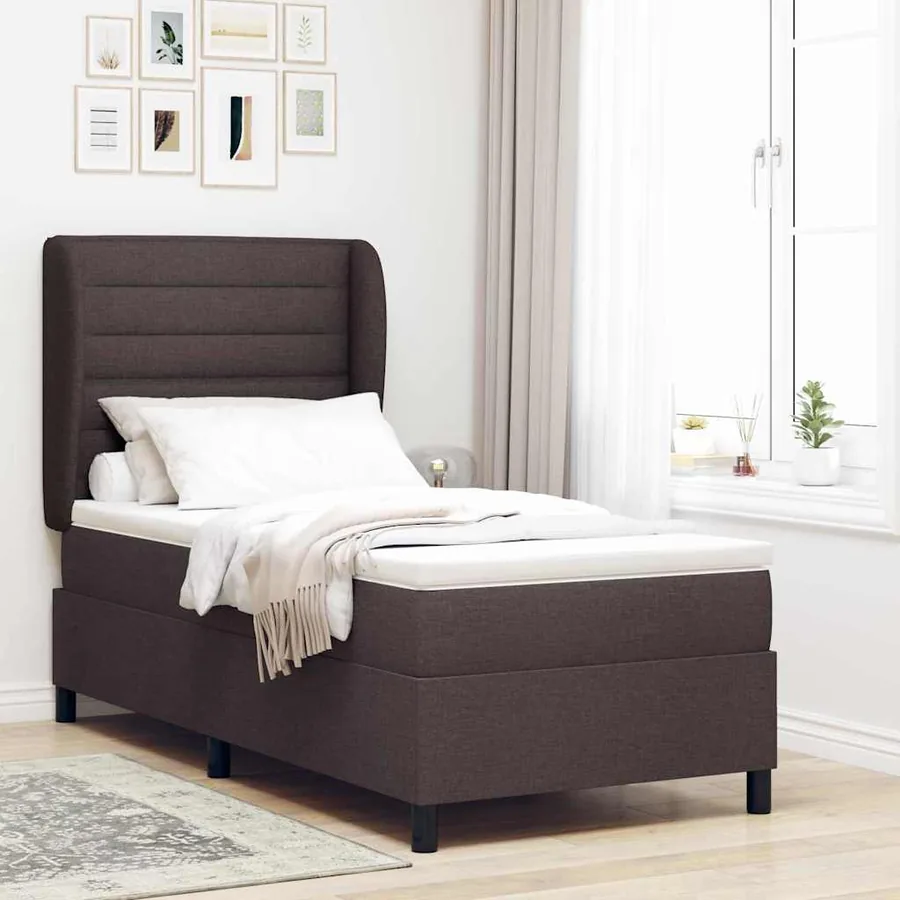 Lit à ressorts avec matelas Marron foncé 100 x 200 cm tissu