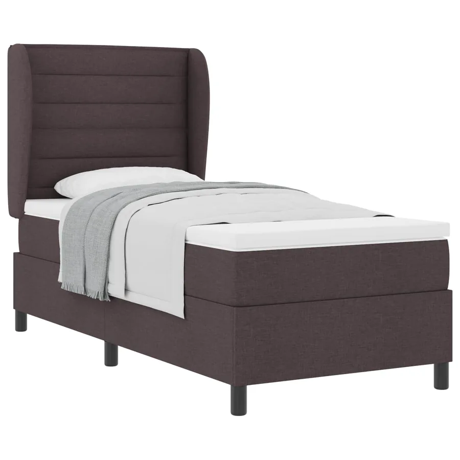 Lit à ressorts avec matelas Marron foncé 100 x 200 cm tissu - 2