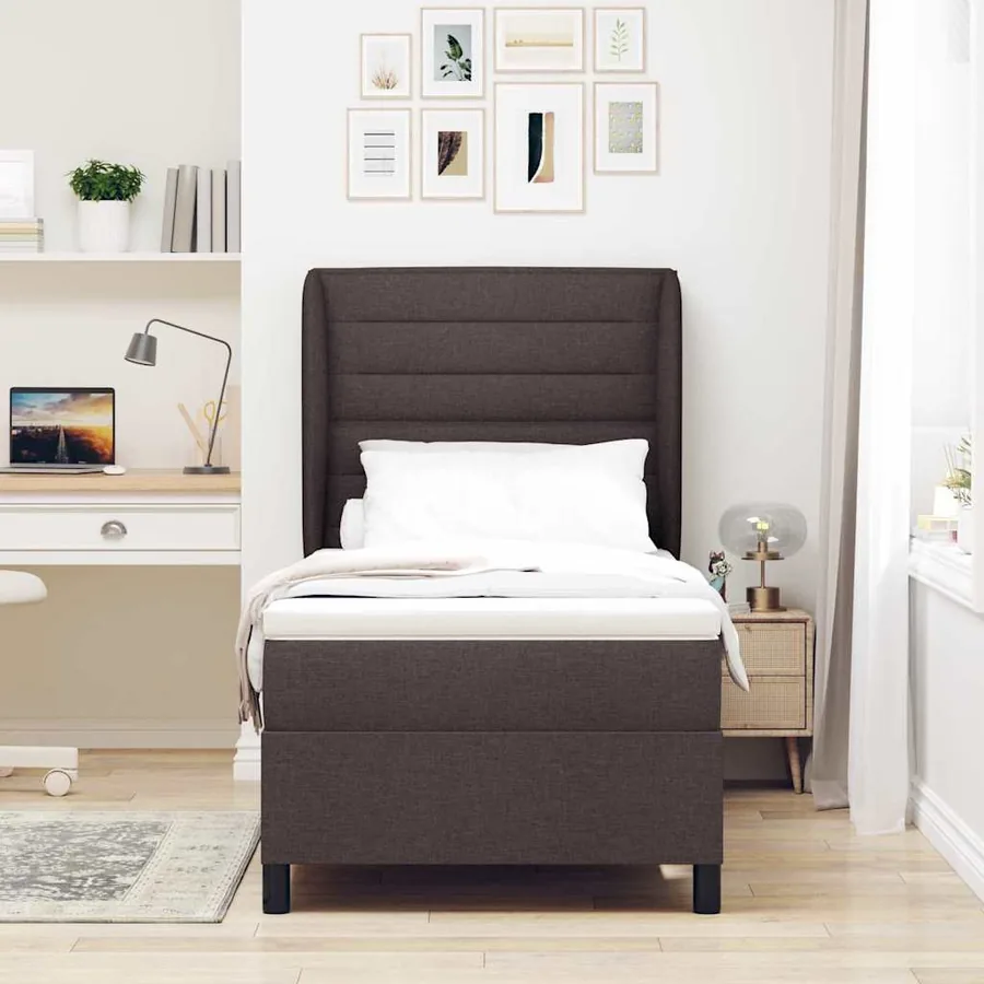 Lit à ressorts avec matelas Marron foncé 100 x 200 cm tissu - 3