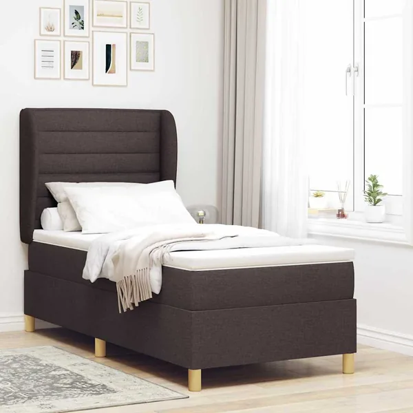 Lit à ressorts avec matelas Marron foncé 200 x 100 cm tissu