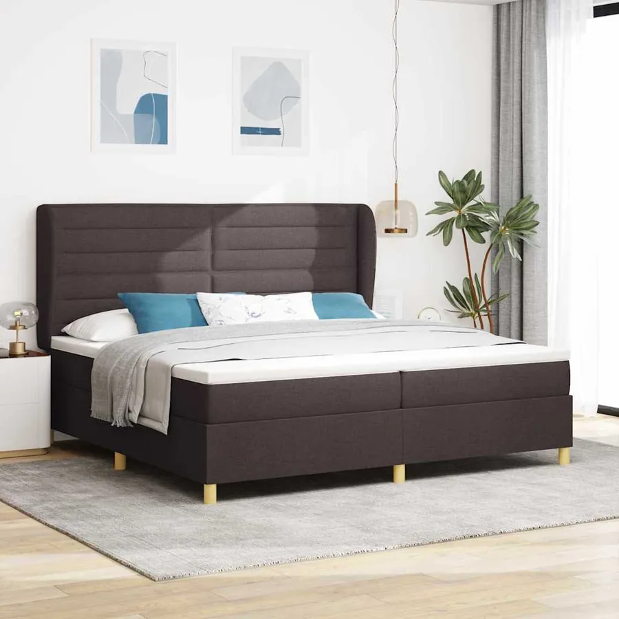 Lit à ressorts avec matelas Marron foncé 200 x 200 cm tissu