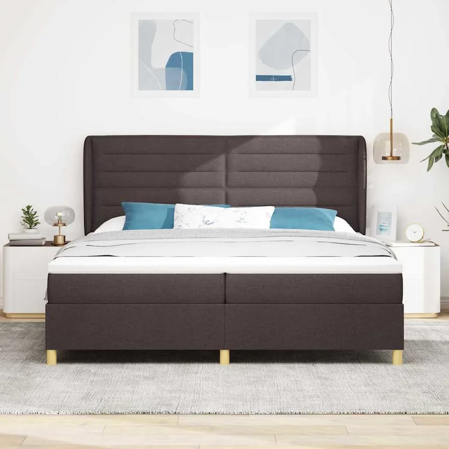 Lit à ressorts avec matelas Marron foncé 200 x 200 cm tissu - 3