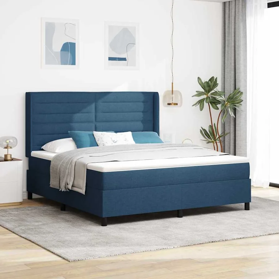 Lit à ressorts avec matelas Bleu 200 x 180 cm tissu