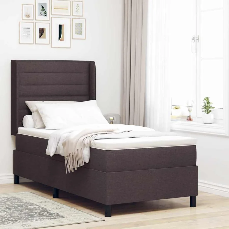 Lit à ressorts avec matelas Marron foncé 200 x 100 cm tissu