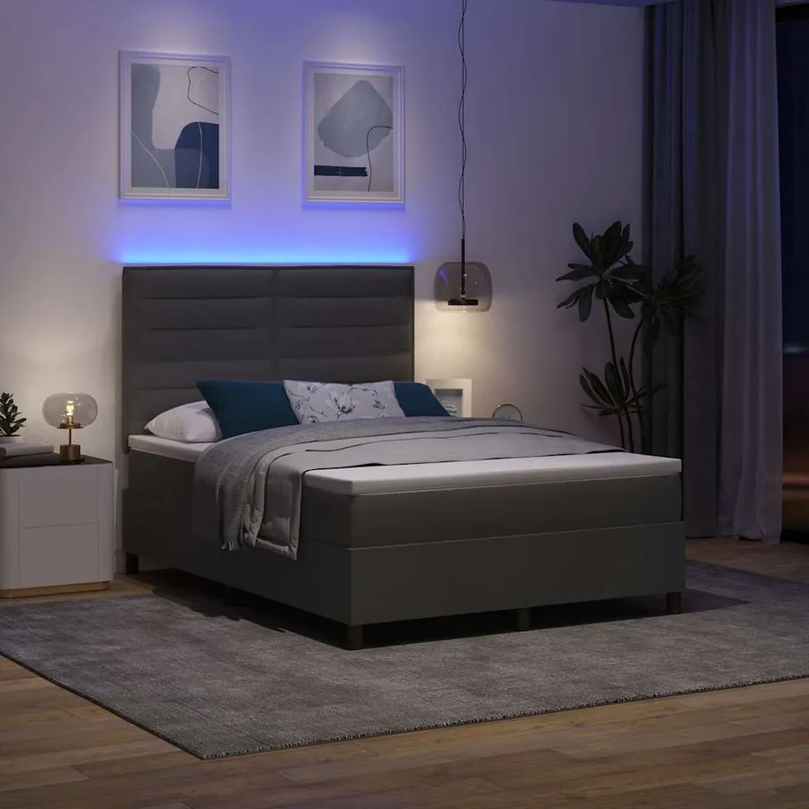 Lit à ressorts avec matelas Gris foncé 160 x 200 cm tissu - 5