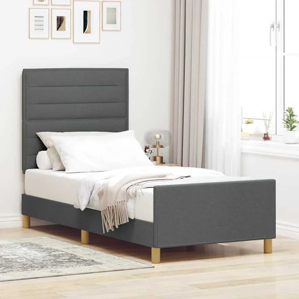 Cadre de lit avec tête de lit Gris foncé 90 x 200 cm tissu