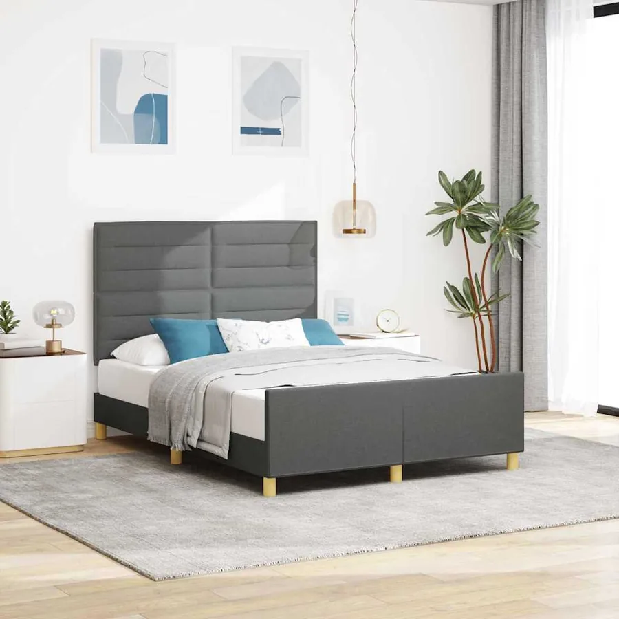 Cadre de lit avec tête de lit Gris foncé 160 x 200 cm tissu