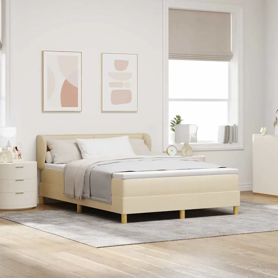 Lit à ressorts avec matelas Crème 140 x 200 cm tissu