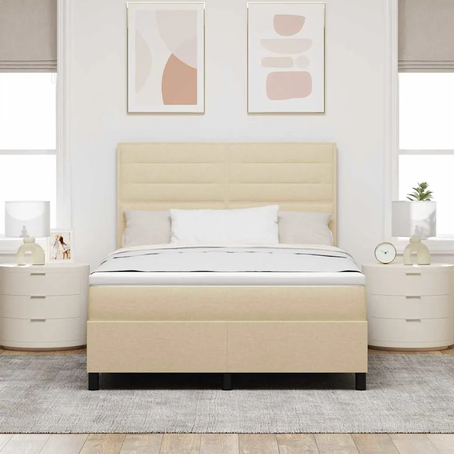 Lit à ressorts avec matelas avec LED Crème 140 x 190 cm tissu - 4