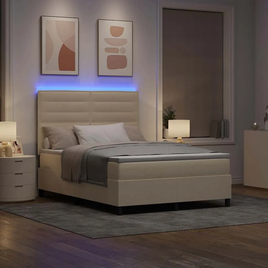 Lit à ressorts avec matelas avec LED Crème 140 x 190 cm tissu - 5