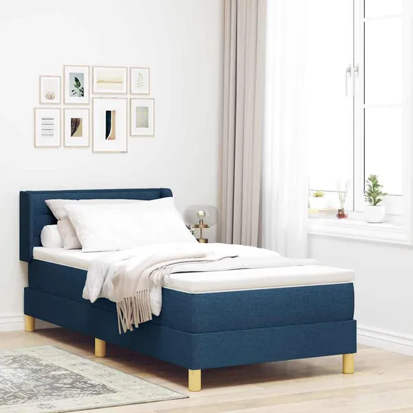Lit à ressorts avec matelas Bleu 200 x 90 cm tissu