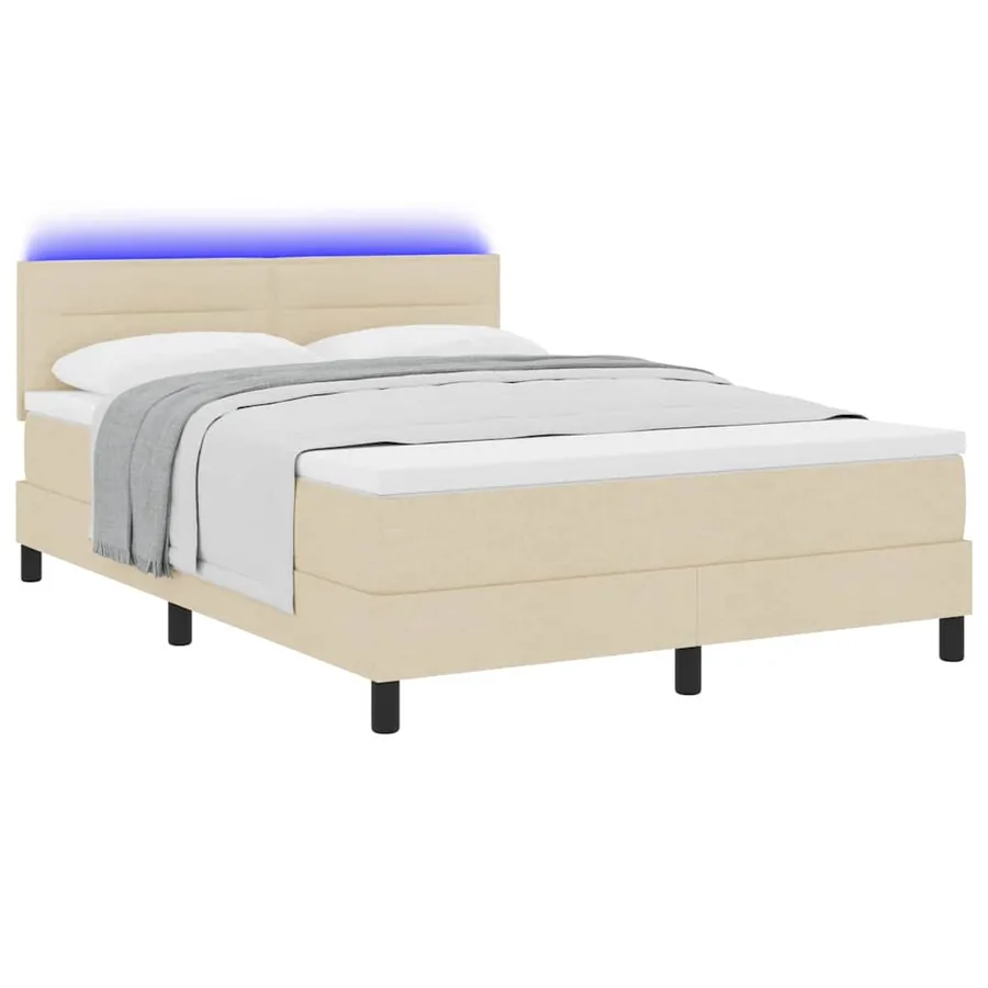 Lit à ressorts avec matelas avec LED Crème 140 x 190 cm tissu - 3