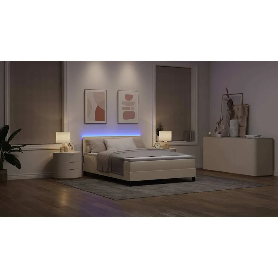 Lit à ressorts avec matelas avec LED Crème 140 x 190 cm tissu - 5