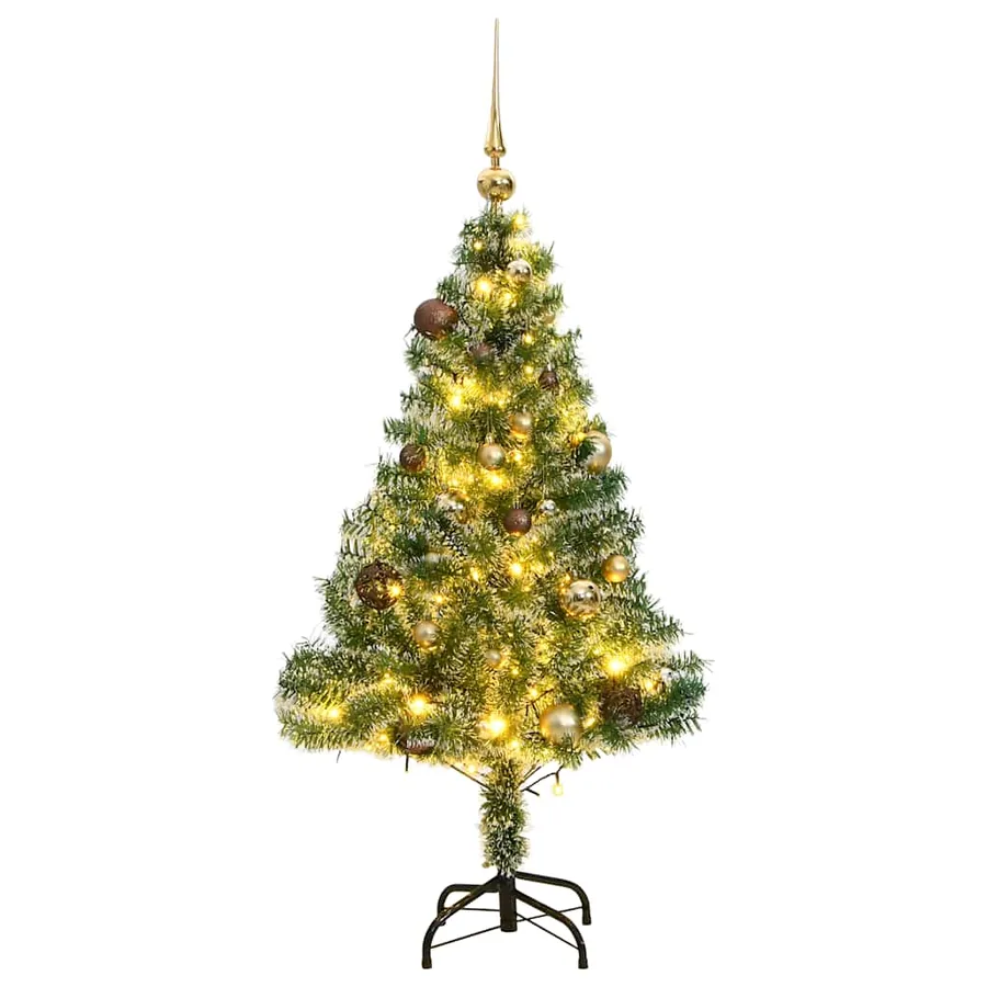 Sapin de Noël artificiel 150 LED&boules&neige floquée 120 cm