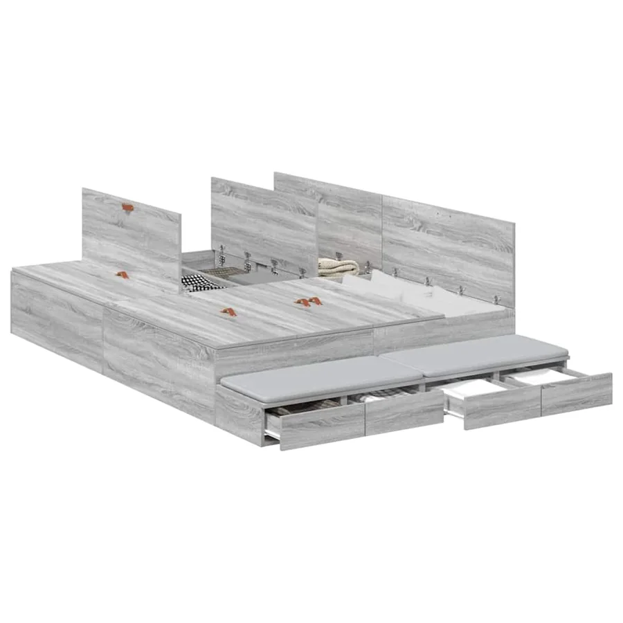 Cadre de lit avec rangement avec tiroir Gris Sonoma 150 cm - 3
