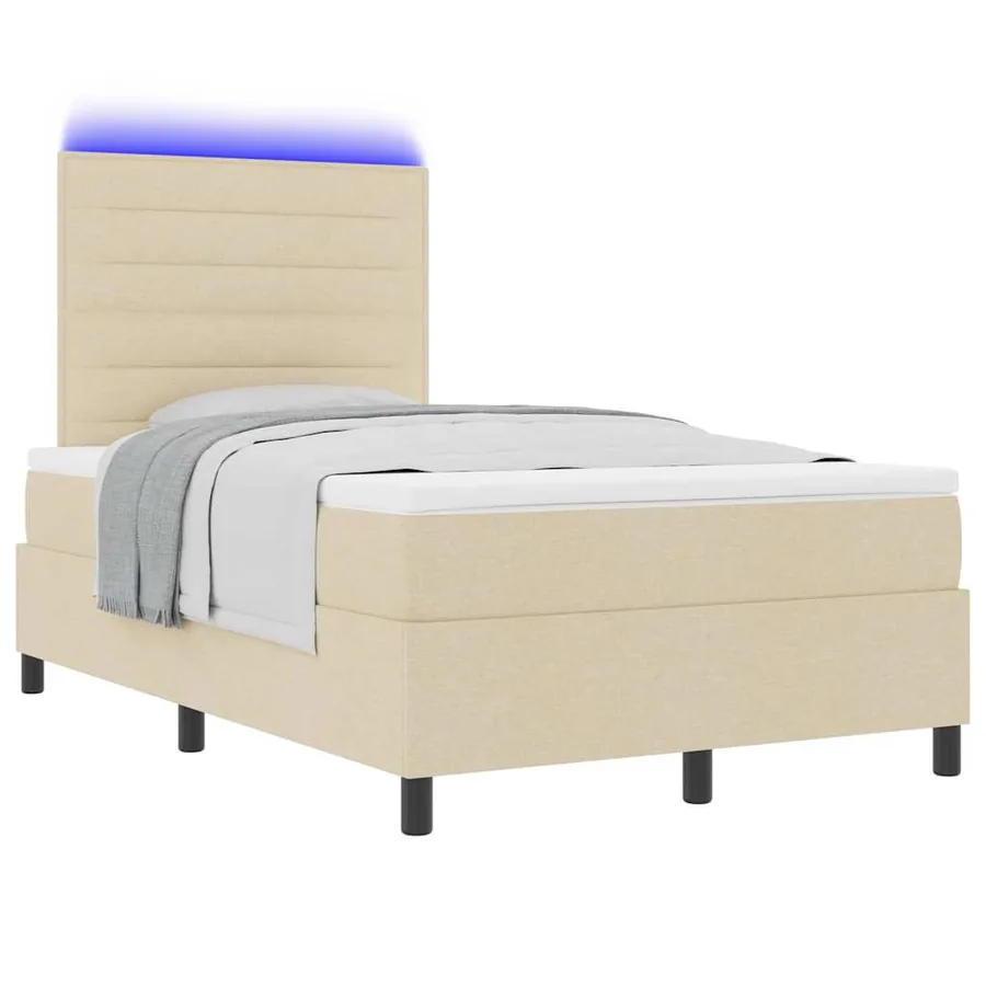 Lit à ressorts avec matelas avec LED Crème 120 x 190 cm tissu - 3