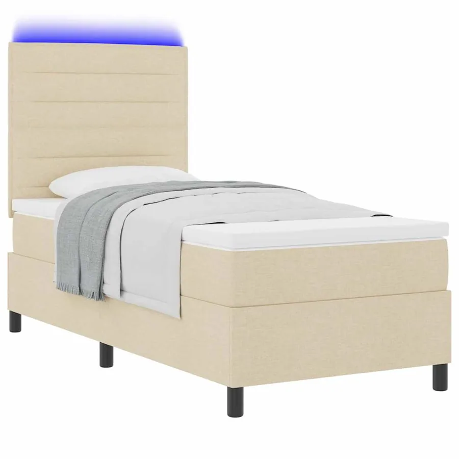 Lit à ressorts avec matelas avec LED Crème 100 x 200 cm tissu - 3