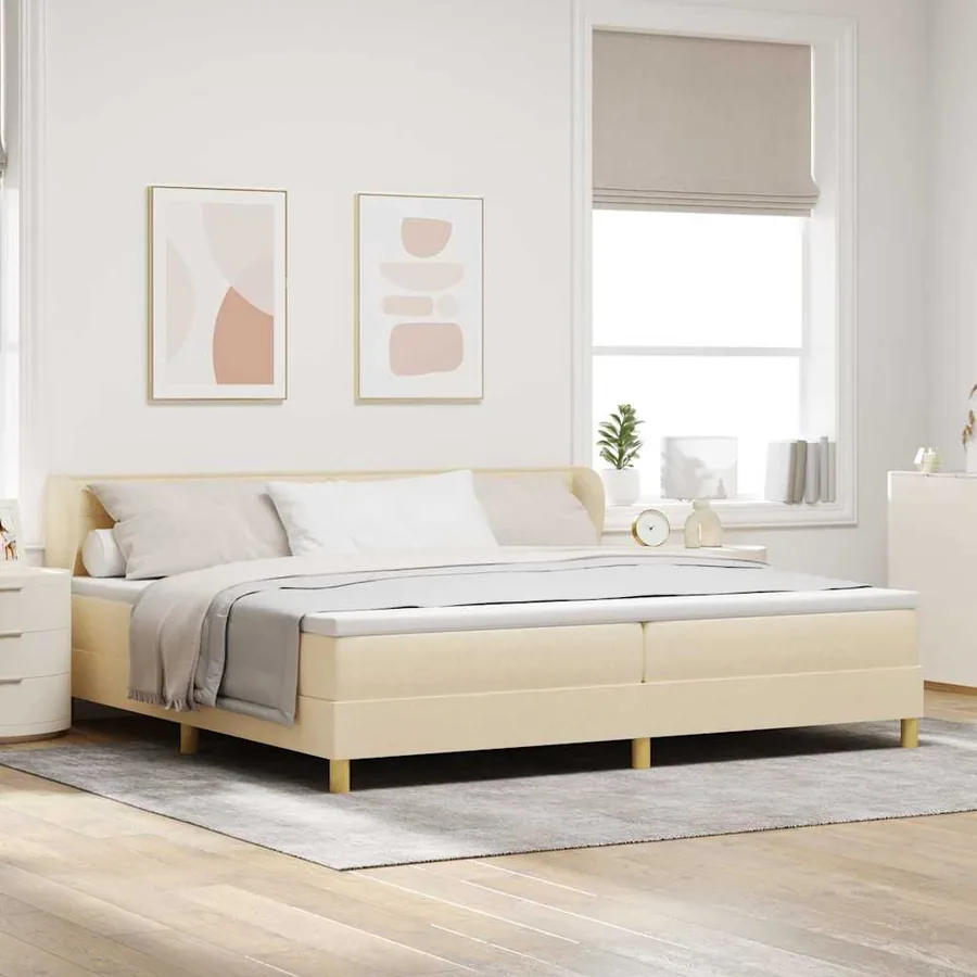Lit à ressorts avec matelas Crème 200 x 200 cm tissu