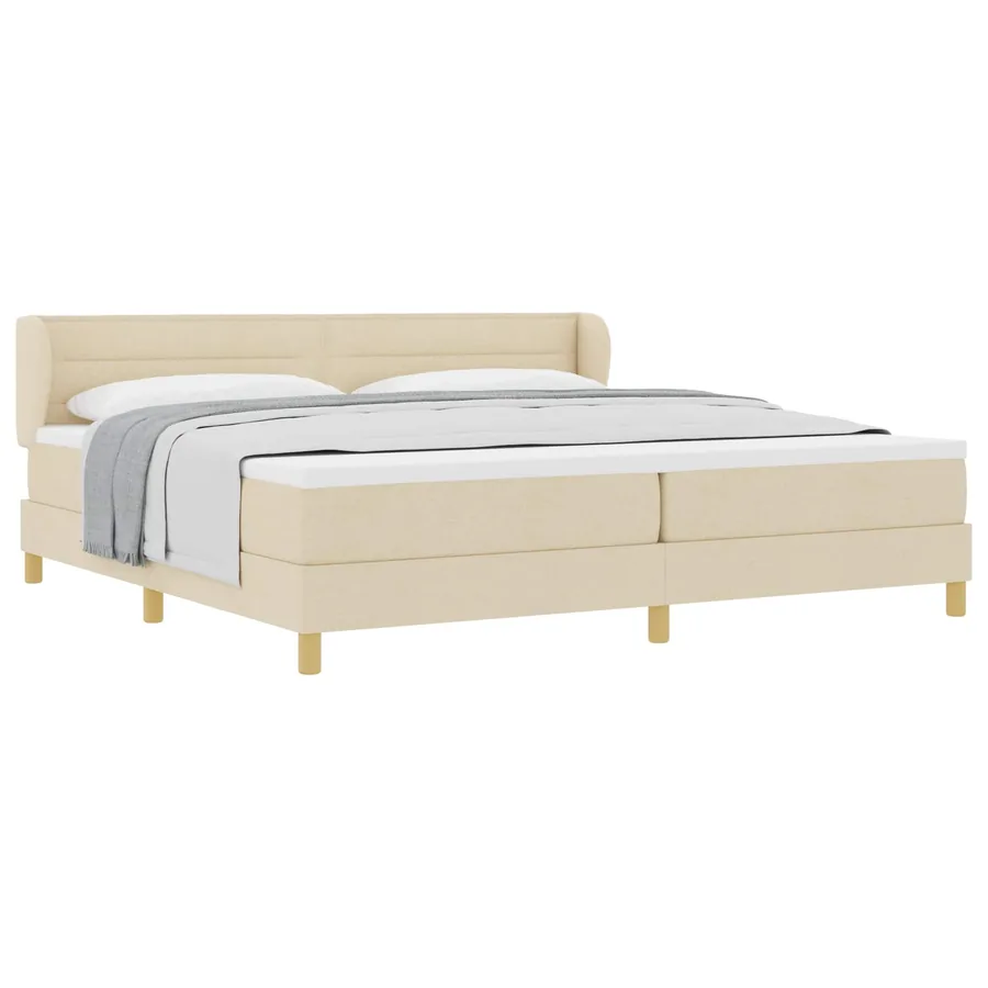 Lit à ressorts avec matelas Crème 200 x 200 cm tissu - 2