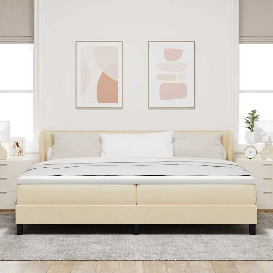 Lit à ressorts avec matelas Crème 200 x 200 cm tissu - 3