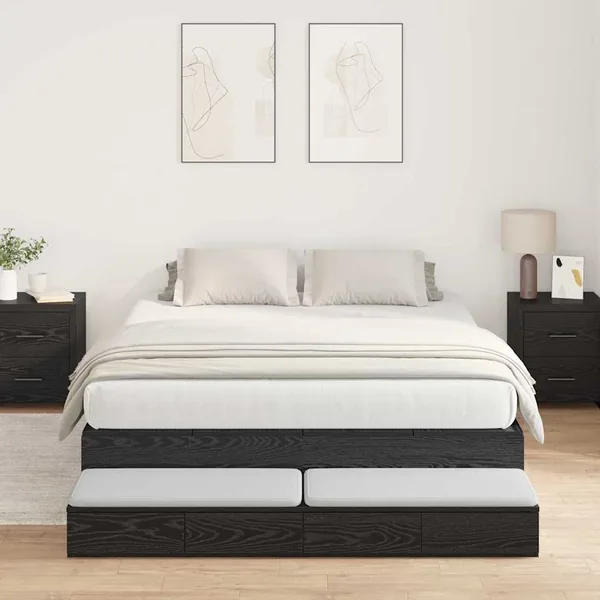 Cadre de lit avec rangement Chêne noir 150 cm Bois d'ingénierie