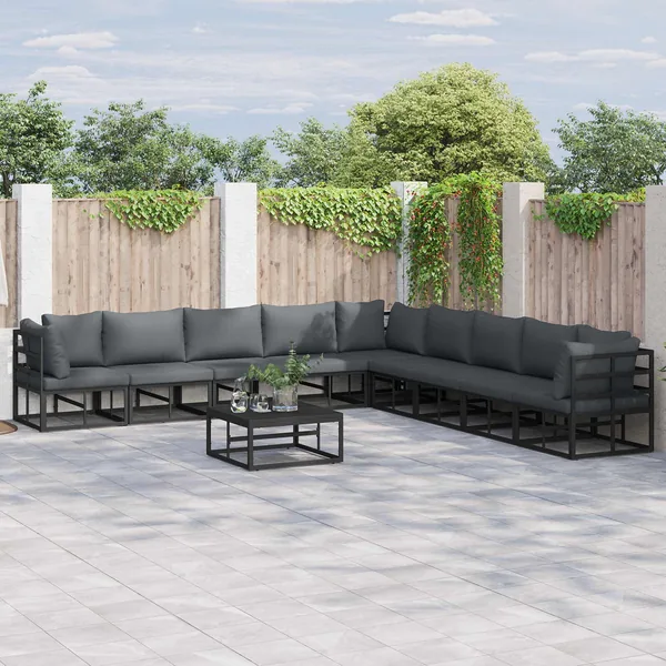 Ensemble de canapé de jardin avec coussin 9 pcs Noir Aluminium