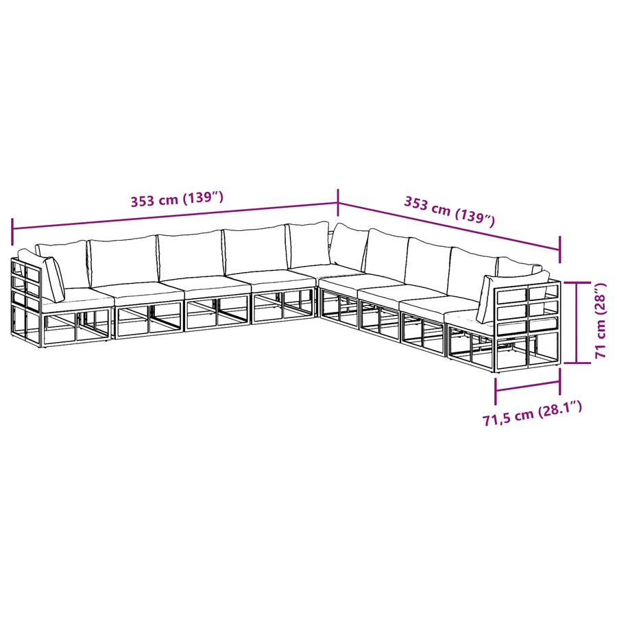 Ensemble de canapé de jardin avec coussin 9 pcs Noir Aluminium - 13