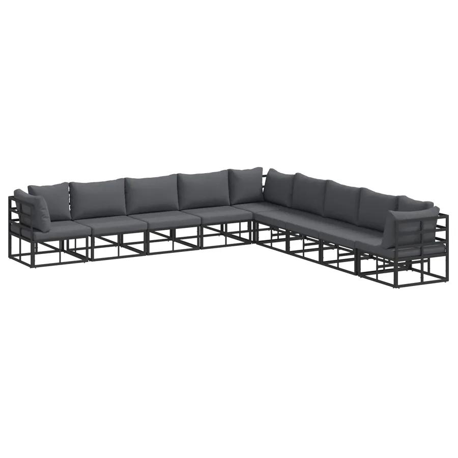 Ensemble de canapé de jardin avec coussin 9 pcs Noir Aluminium - 2