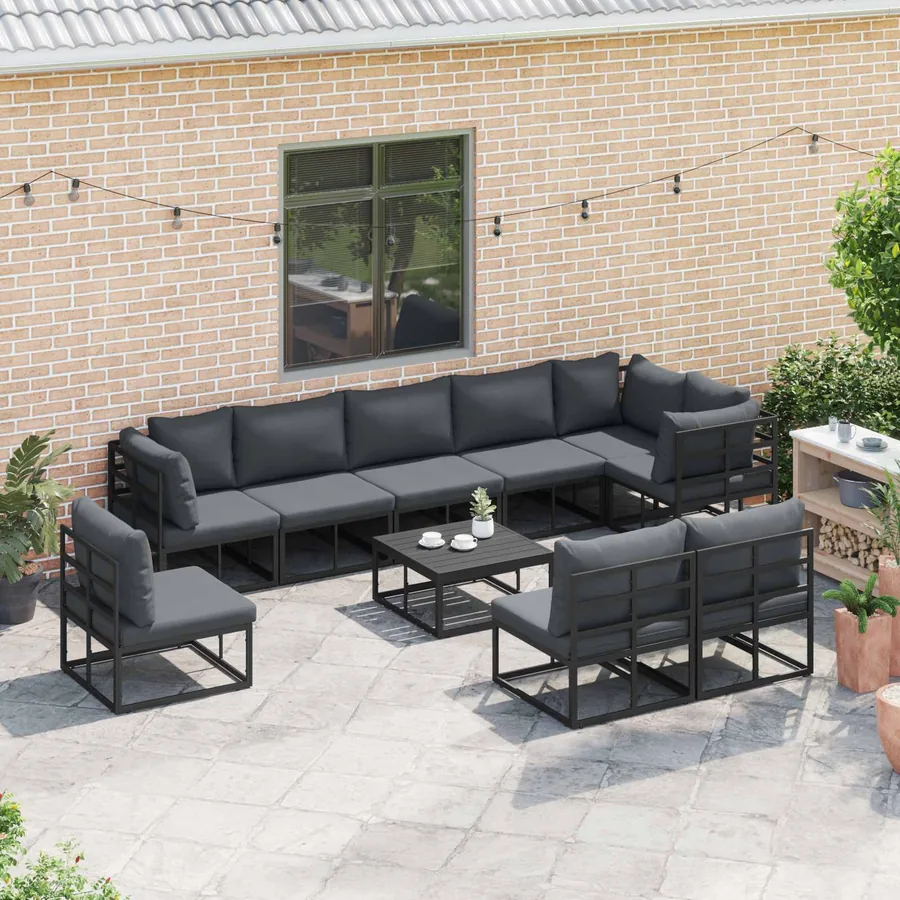 Ensemble de canapé de jardin avec coussin 9 pcs Noir Aluminium - 5