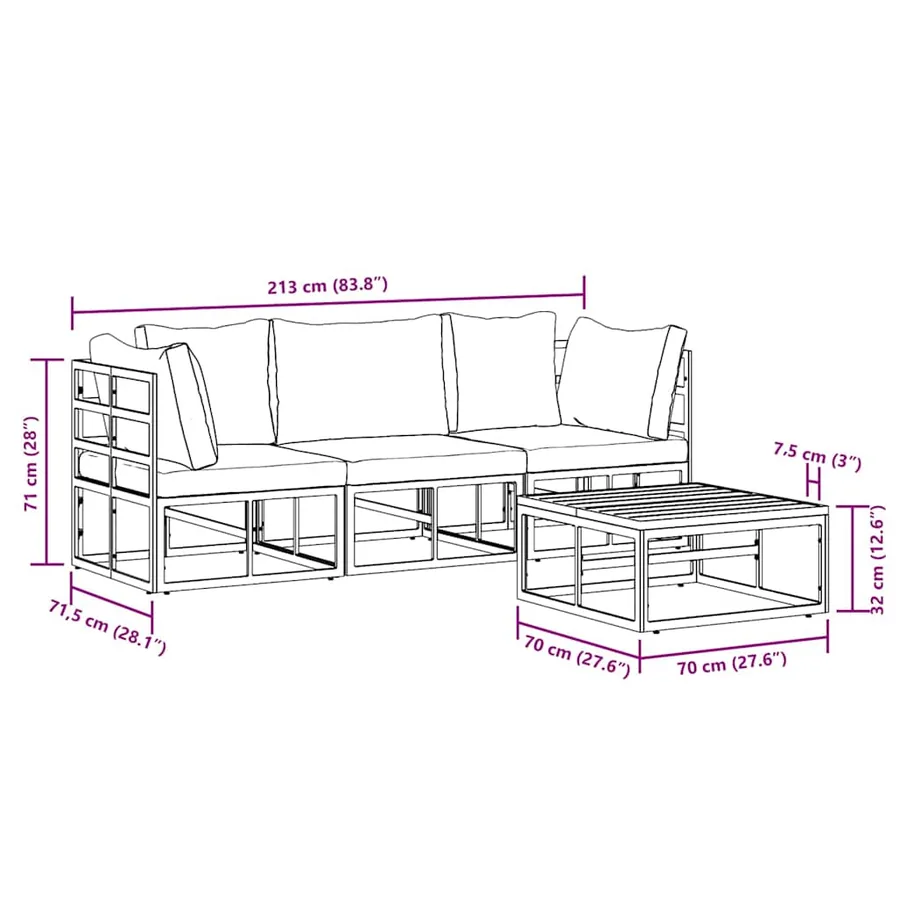 Ensemble de canapé de jardin 4 pcs Noir Métal - 12