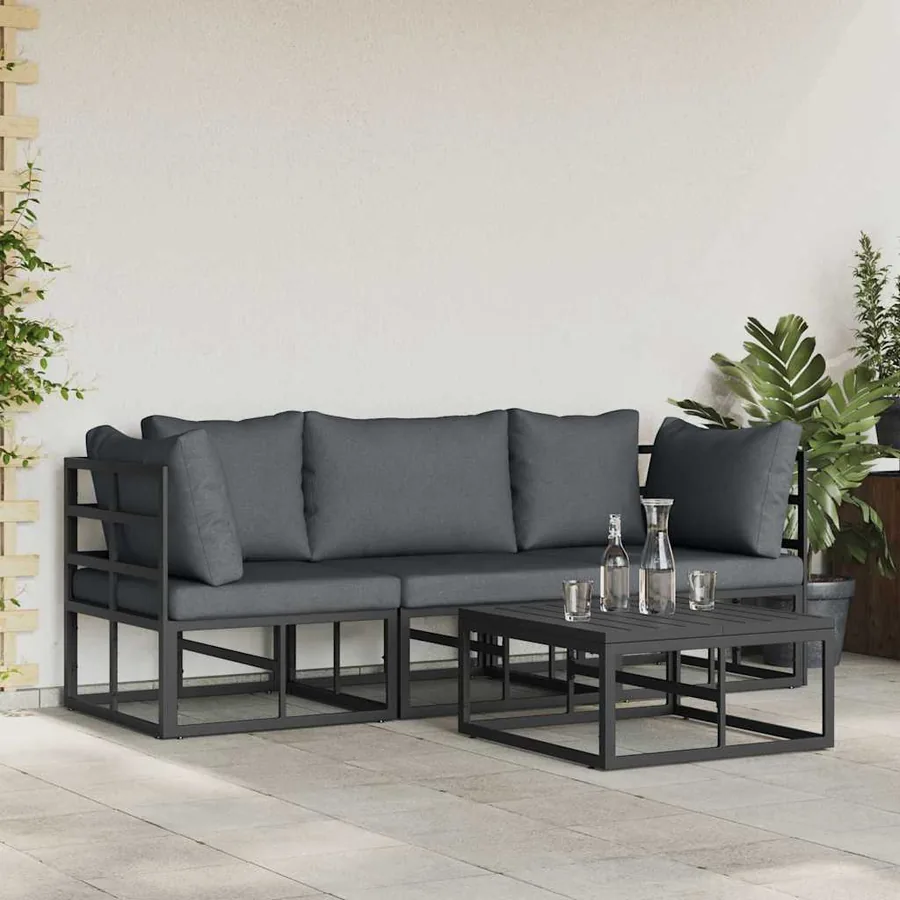 Ensemble de canapé de jardin 4 pcs Noir Métal - 3