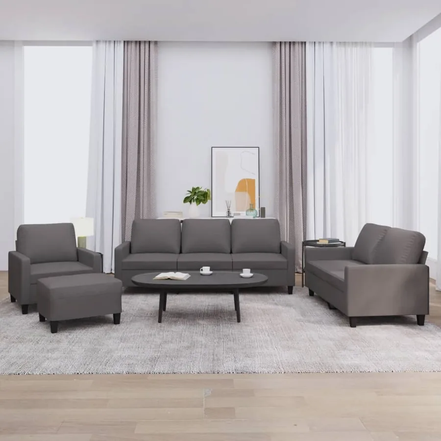 Ensemble de canapés 4 pcs avec coussins Gris Similicuir
