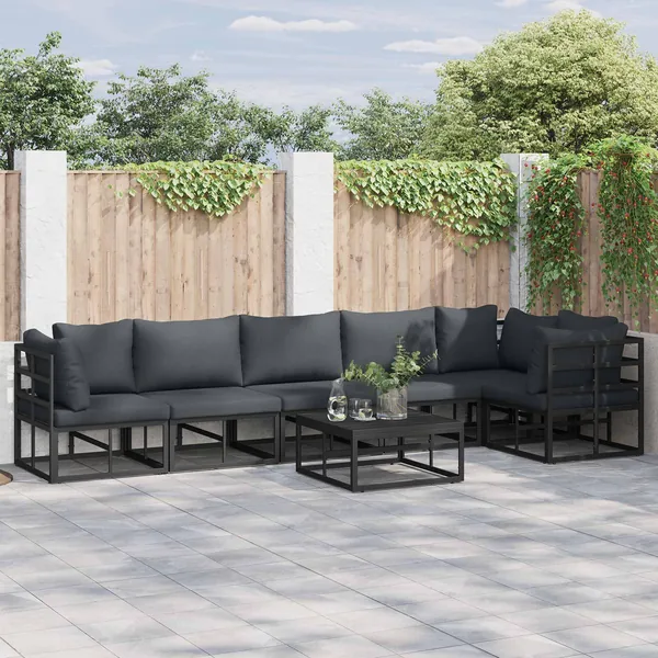 Ensemble de canapé de jardin avec coussin 7 pcs Noir Aluminium