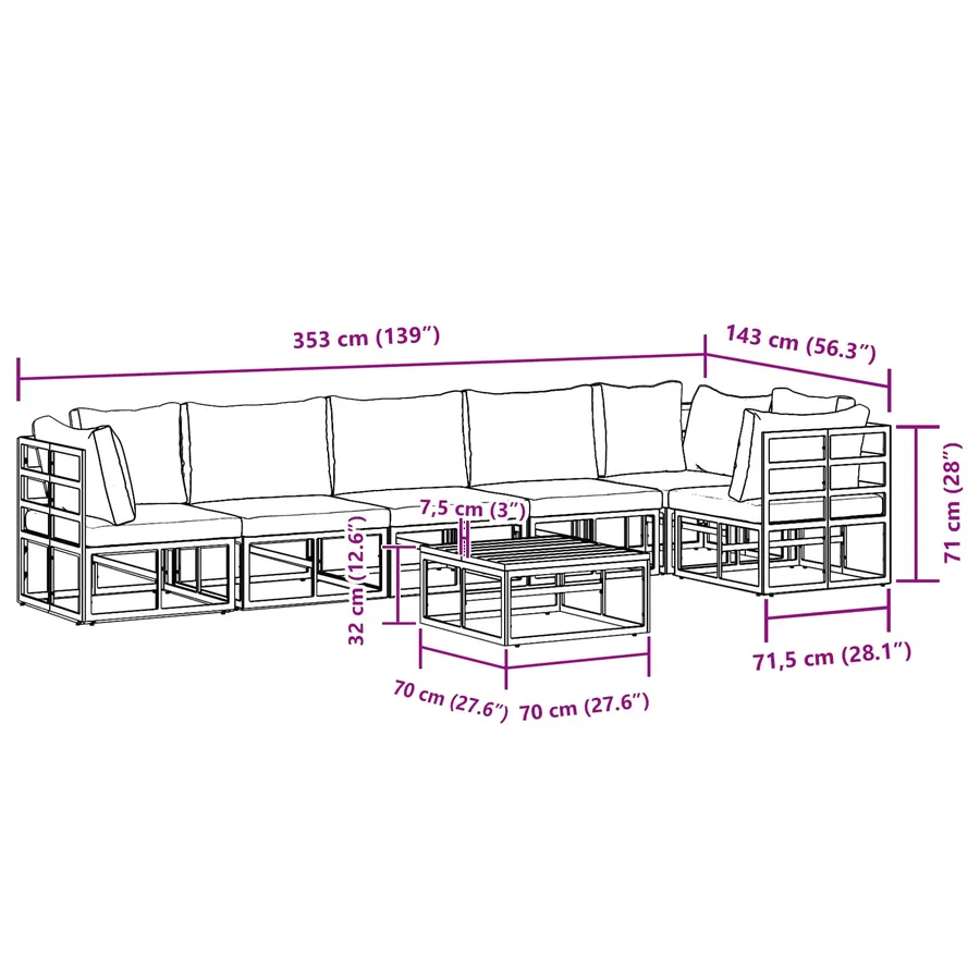 Ensemble de canapé de jardin avec coussin 7 pcs Noir Aluminium - 12