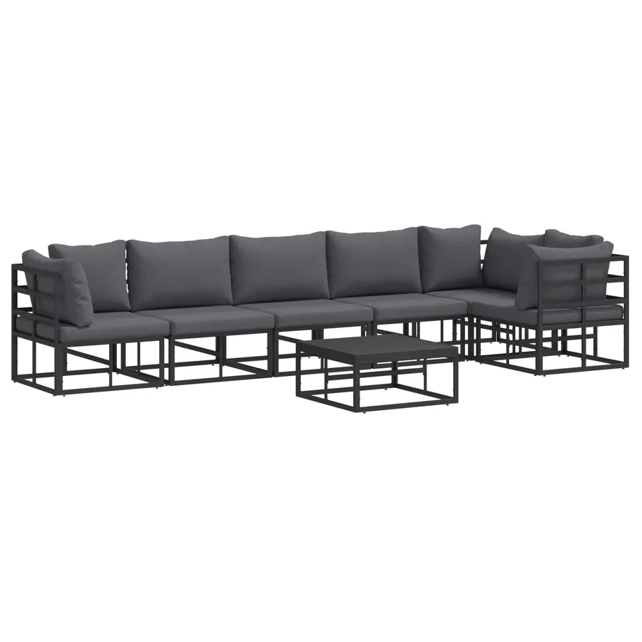 Ensemble de canapé de jardin avec coussin 7 pcs Noir Aluminium - 2