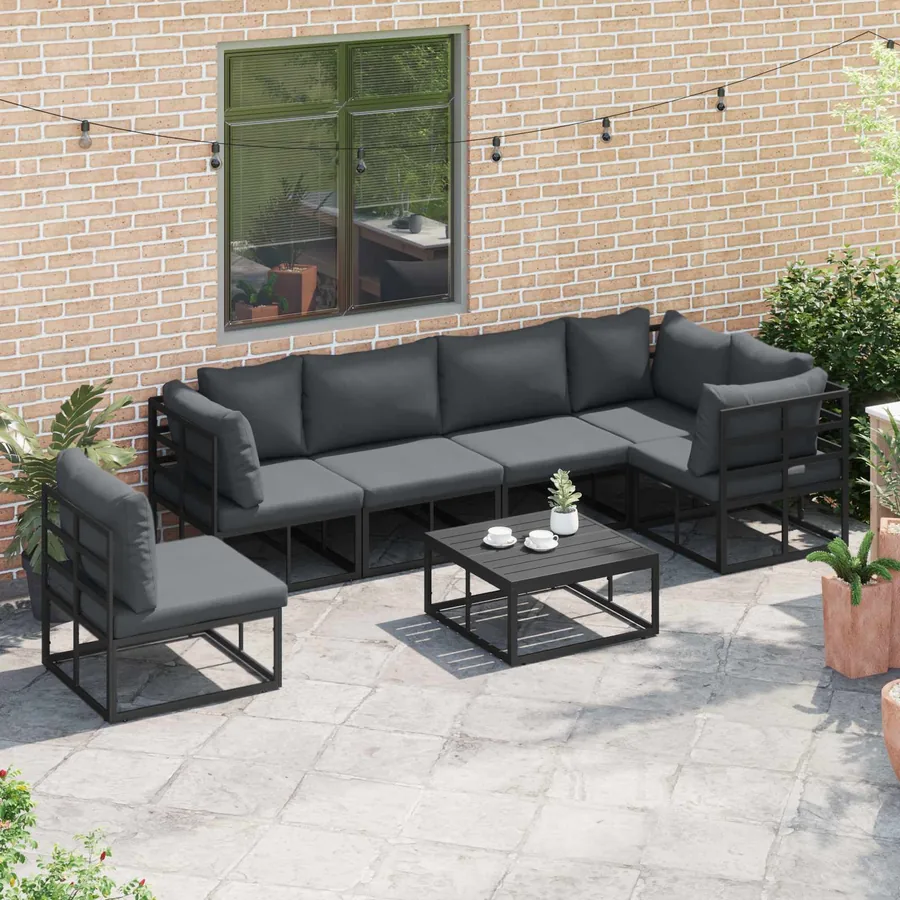 Ensemble de canapé de jardin avec coussin 7 pcs Noir Aluminium - 3