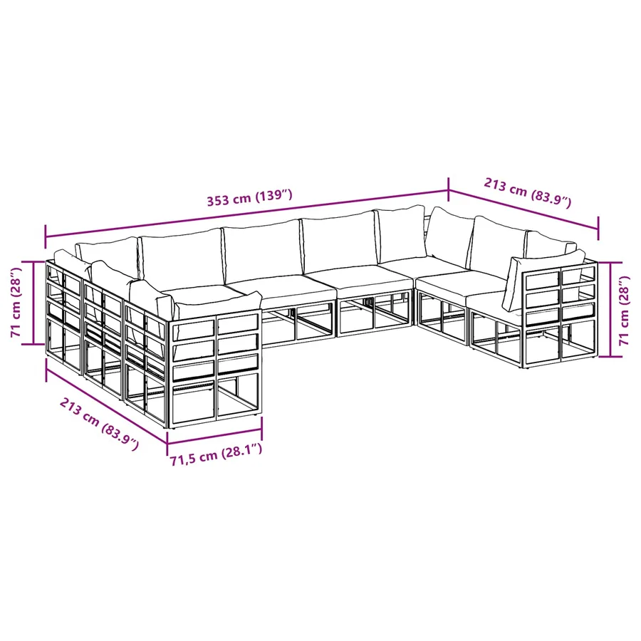 Ensemble de canapé de jardin avec coussin 9 pcs Noir Aluminium - 14